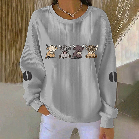 Women's Cute Highland Cow Print Casual Sweatshirt artswardrobe