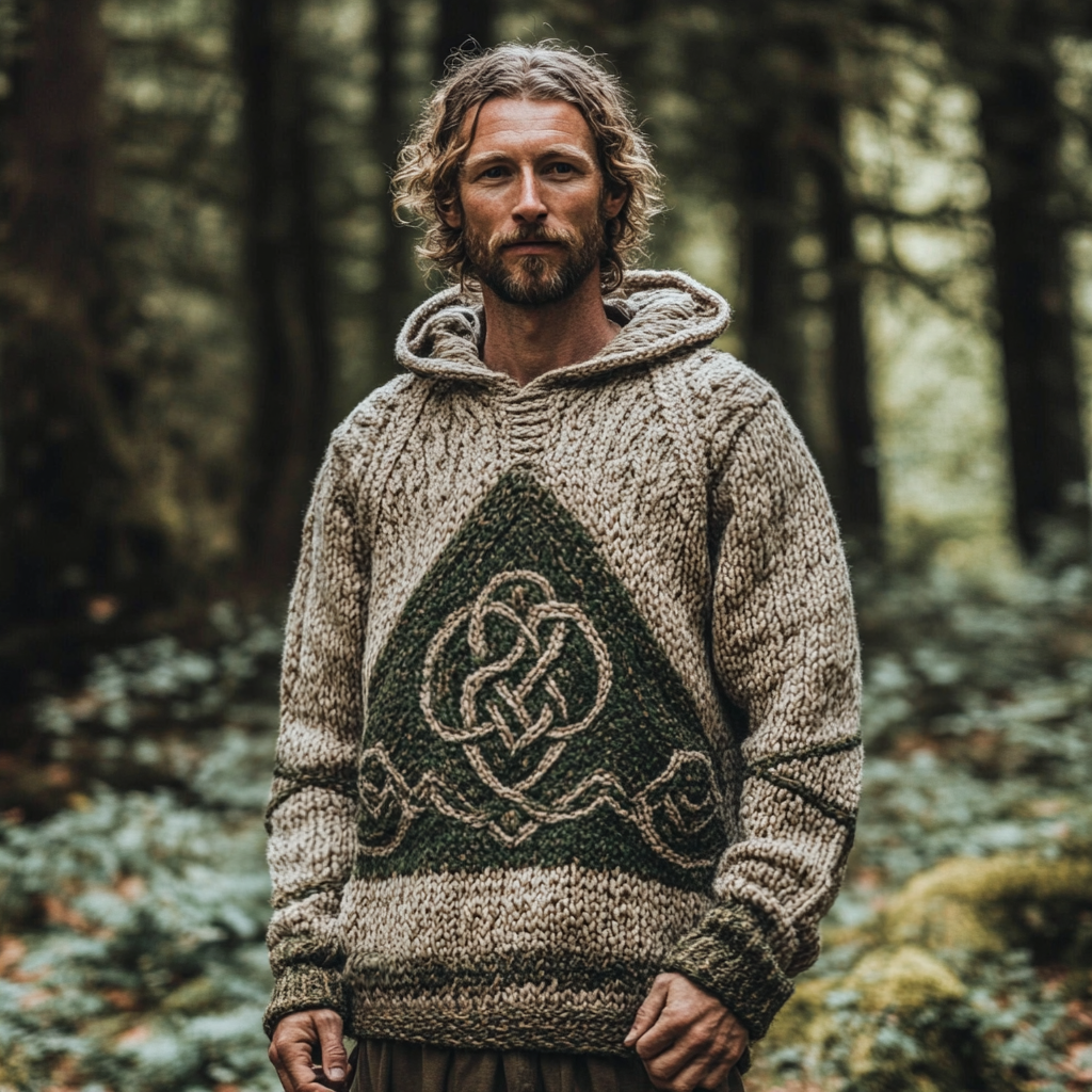 Men's Vintage Celtic Knot Knit Hooded Sweater artswardrobe