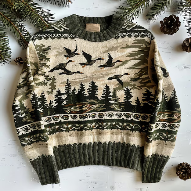 Vintage Forest And Birds Pattern Warmth Knitted Jacquard Unisex Sweater artswardrobe