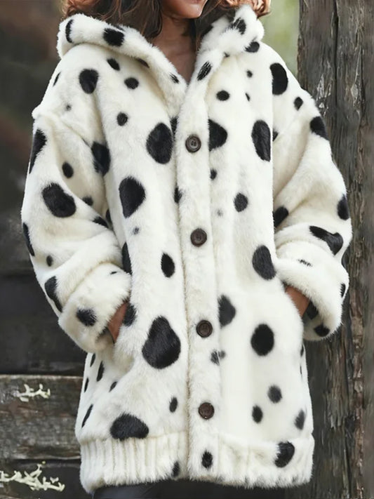 Comstylish Spotted Dog Art Warm Hooded Cardigan Sweater