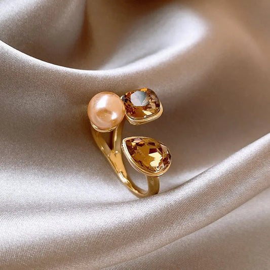 Adjustable Pearl & Crystal Ring