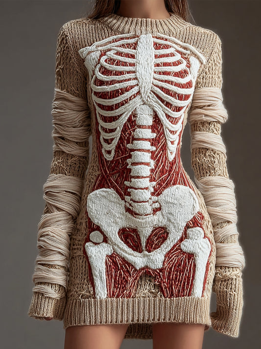 Women's Halloween Anatomy Art Round Neck Warm Retro Dress artswardrobe