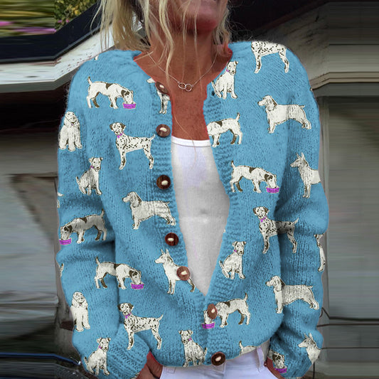 Comstylish Dog Print Needle Long Sleeve Knit Cardigan