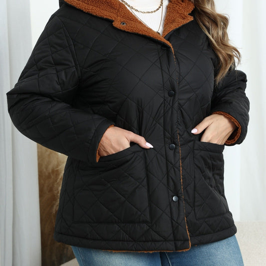 JO | Plus size plush lined quilted jacket with hood