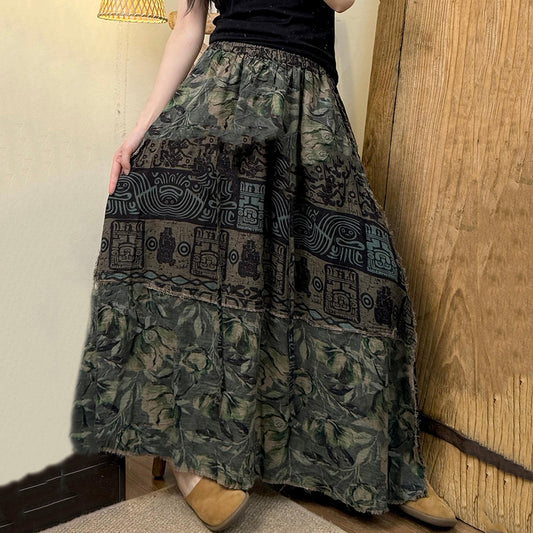 Women's Vintage Floral Patchwork Art Pattern Cotton Skirt artswardrobe