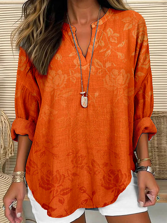 Comstylish Vintage Jacquard Pattern Linen Blend Cozy Shirt
