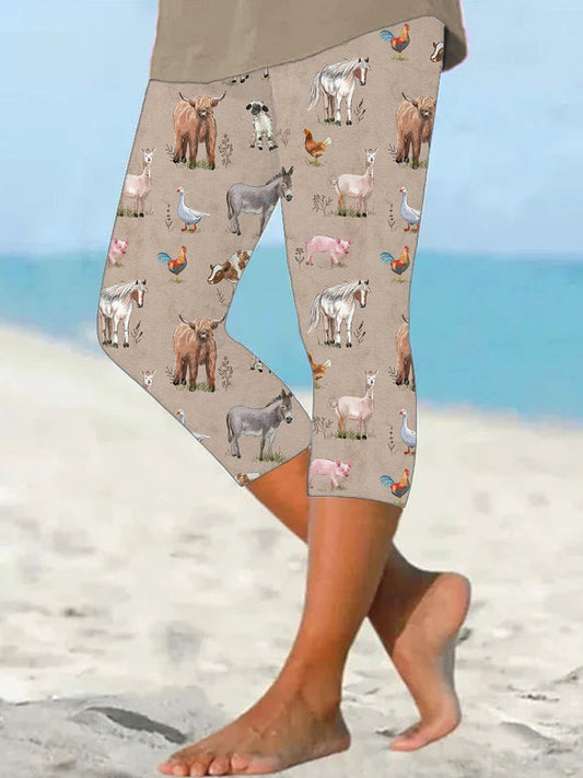 Farm Animals Print Casual Cozy Stretch Leggings artswardrobe