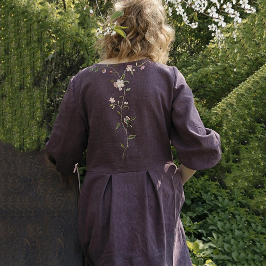 Boho Floral Embroidery Women's Linen Maxi Dress artswardrobe
