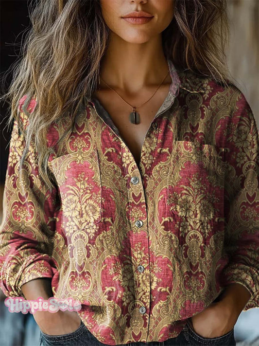 Women's Vintage Lovely Floral Art Print Casual Long Sleeve Comfortable