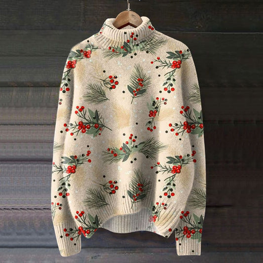 Vintage Floral Print Knit Turtleneck Pullover Sweater elevenforest