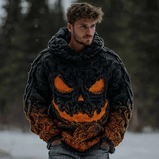 Men's Halloween Spooky Face Gradient Inspired Knitted Cozy Hooded Sweater artswardrobe