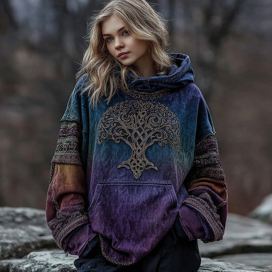 Comstylish Women's Vintage Viking Celtic Knot Tree Of Life Graphic Warm Hoodie