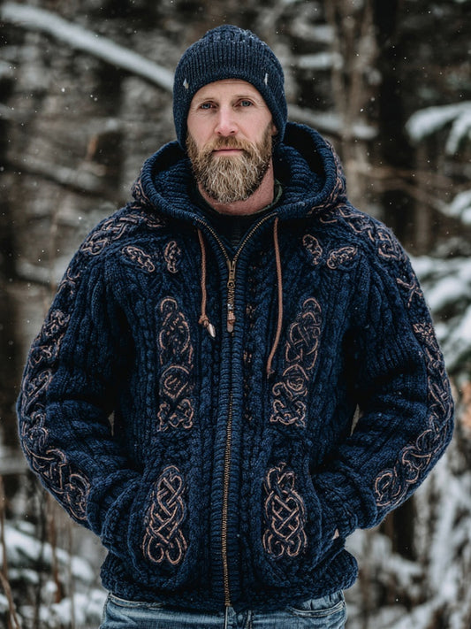 Men's Viking Celtic Knot Full Zip Vintage Cozy Knit Hoodie elevenforest