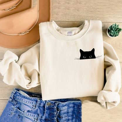 Cute Black Cat Art Print Sweatshirt elevenforest