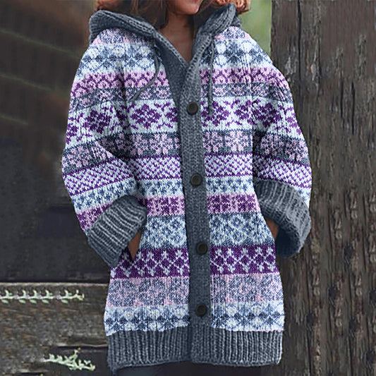 Women's Fairman Geometric Design Contrast Sweater Cardigan artswardrobe