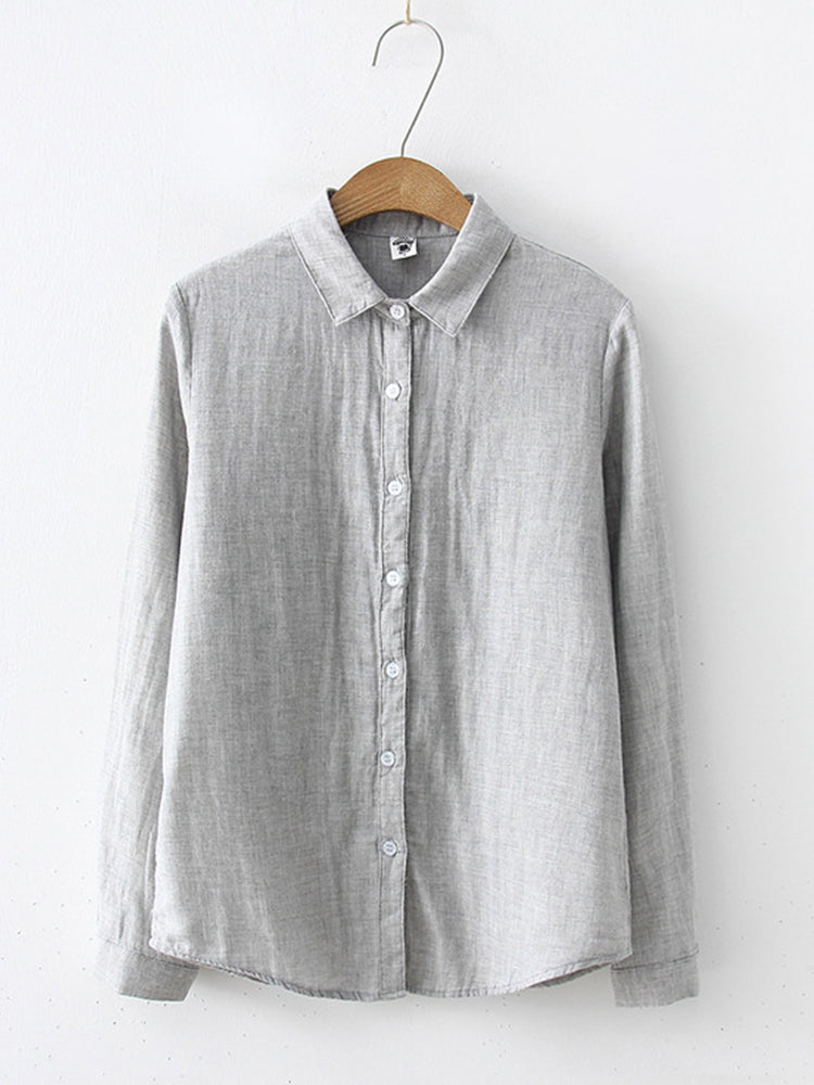 Comstylish Women's Simple Solid Color Linen Blend Classic Shirt