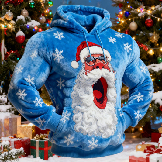 Comstylish Men's Fun Angry Santa Claus Color Block Plush Hoodie
