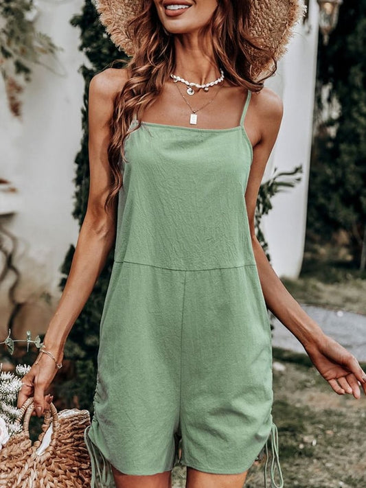 Women's Casual Solid Color Strap Keyhole Drawstring Jumpsuits