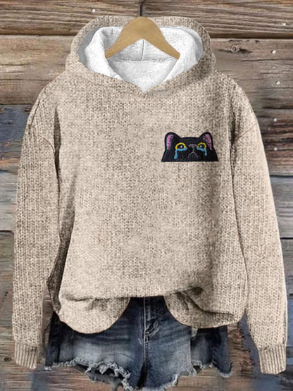 Comstylish Women's Casual Funny Black Cat Print Hoodie