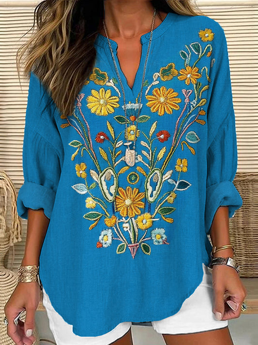 Ukrainian Folk Floral Embroidered Linen Blend Tunic artswardrobe