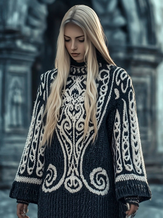 Viking Tribe Totem Women's Crew Neck Long Sweater elevenforest