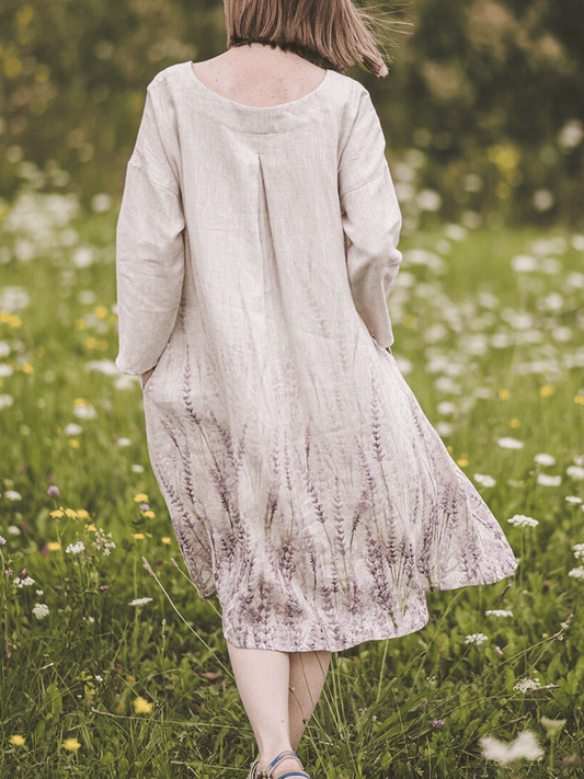 Women's Lavender Print Linen Dress