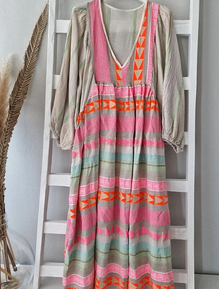 KS | Long-sleeved maxi dress with V-neckline