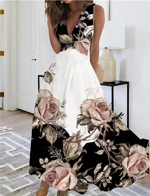 KS | V-neck floral sleeveless maxi dress
