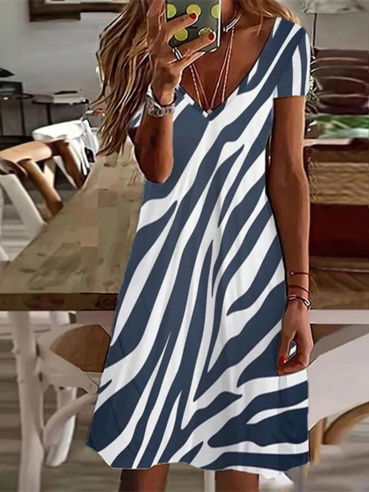 KS | Women's Sundress Midi Dress Short Sleeve Floral Print Summer Casual V Neck Loose Dresses Plus Size 2024 Women's Clothing Vestidos