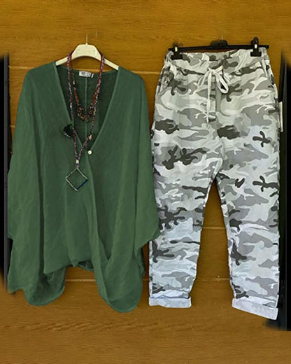 KS | Set of pants and blouse with camouflage pattern