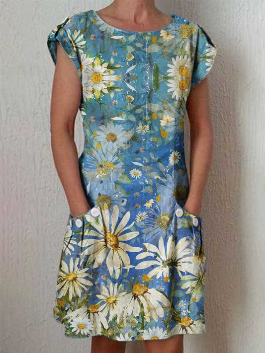 Women's Classic Floral Summerflower Pattern Dress with Pockets