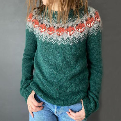 Vintage Fox Jacquard Crew Neck Sweater artswardrobe