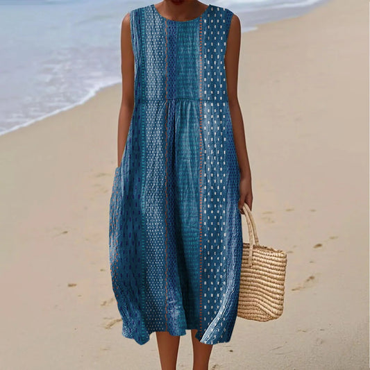 Women's Vintage Abstract Textured Art Print Sleeveless Dress artswardrobe
