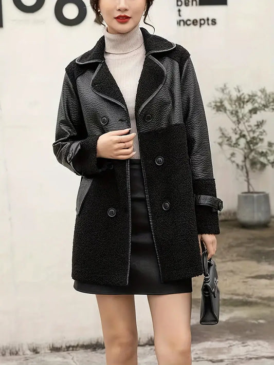 JO | PU leather jacket with two rows of buttons