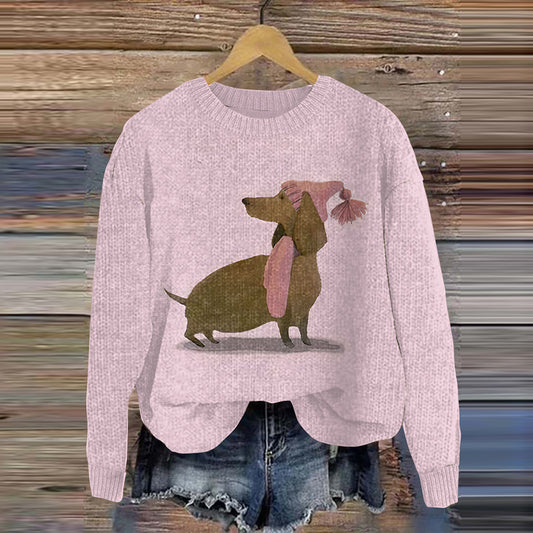 Comstylish Vintage Christmas Dachshund Art Cozy Sweater