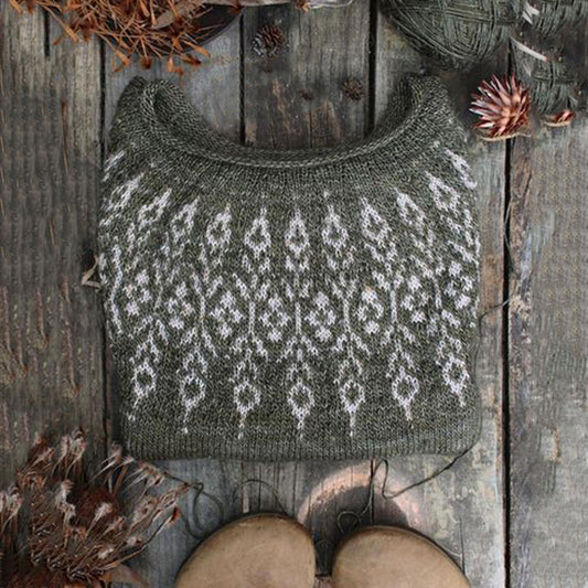 Vintage Icelandic Tribal Pattern Printed Round Neck Knit Sweater elevenforest