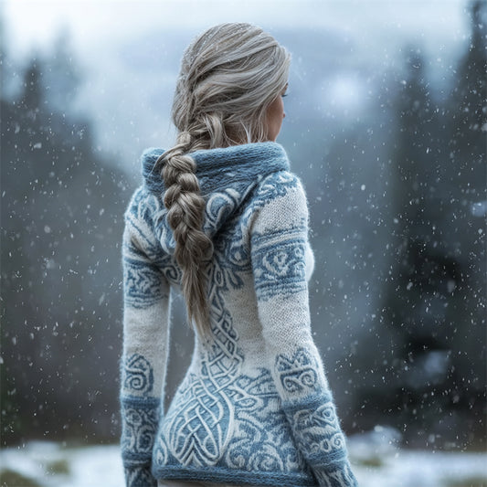 Comstylish Ice Crytal Viking Celtic Cozy Knit Hooded Sweater