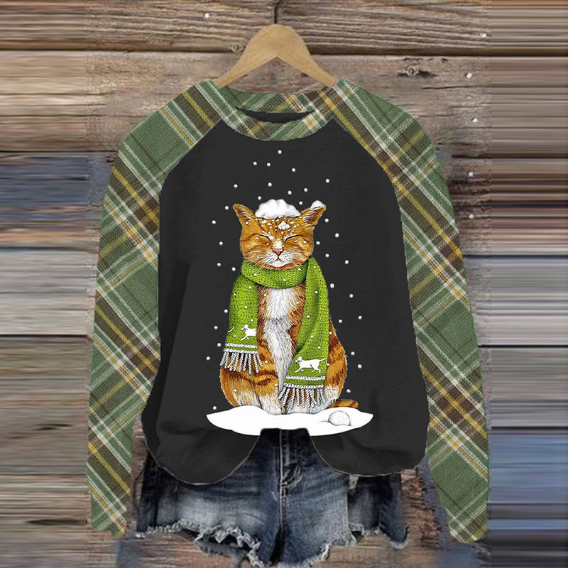 Women's Cat Winter Print Casual Sweatshirt elevenforest