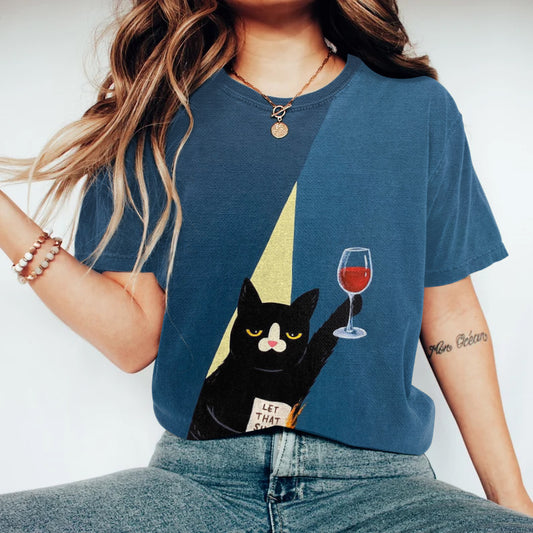 Let That Shit Go Cat Print Crew Neck T-Shirt elevenforest