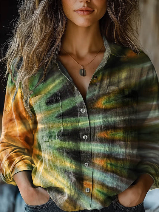 Women's Colorful Tie Dye Print Casual Long Sleeve Comfortable Cotton S