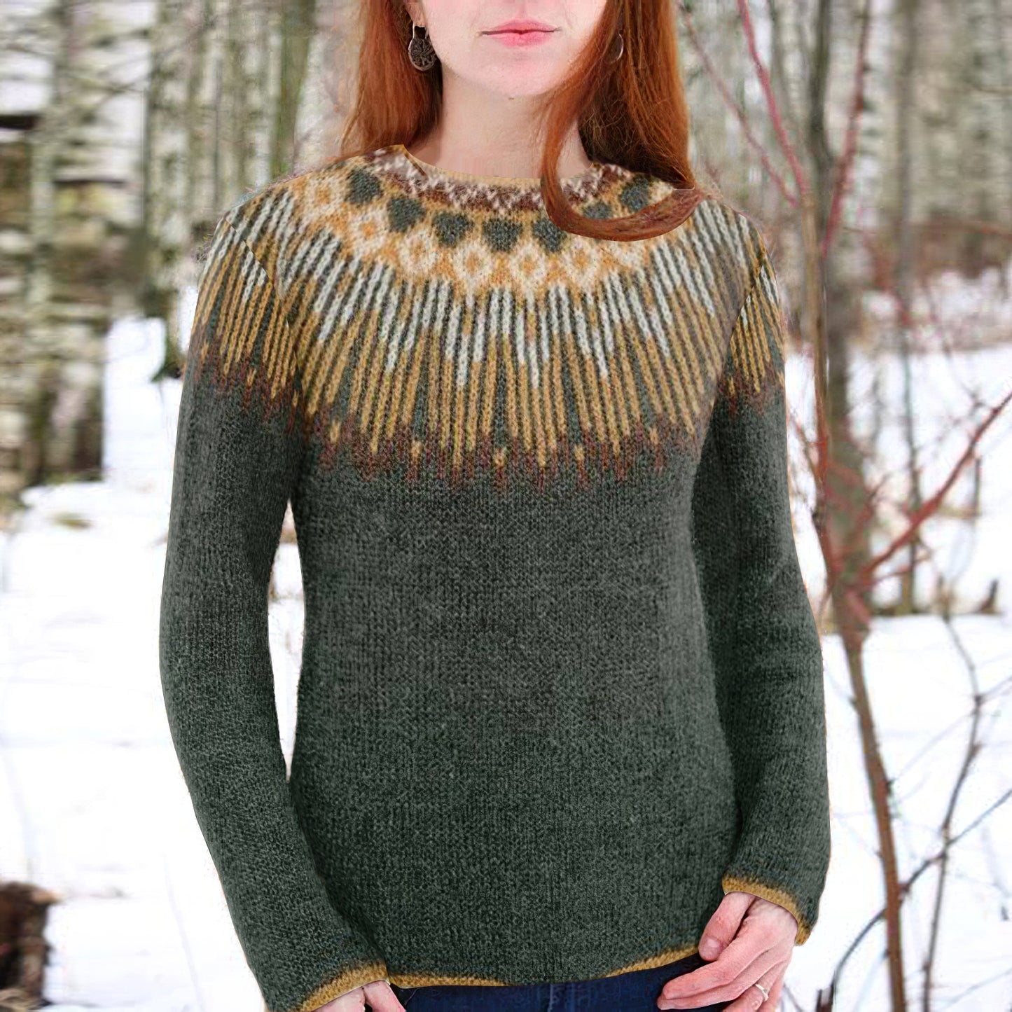 Vintage Fairman Island Print Crew Neck Sweater elevenforest