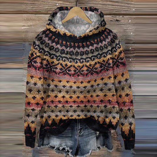 Vintage Tribal Gradient Geometry Pattern Warm Comfy Sweater elevenforest