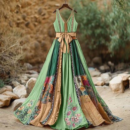 Women's Vintage Floral Art Linen Dress artswardrobe