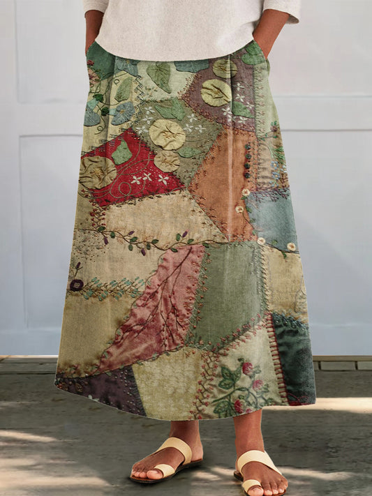 Women's Retro Ethnic Patchwork Pattern Printed Cotton and Linen Pocket