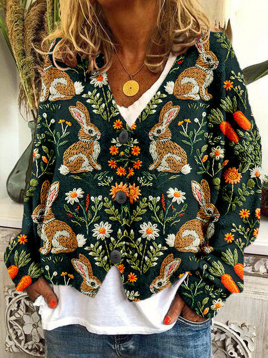 Easter Bunnies and Carrots Embroidery Cozy Cardigan artswardrobe