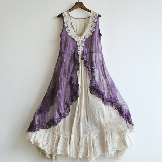 Vintage Lace Patchwork Art Tank Midi Dress artswardrobe
