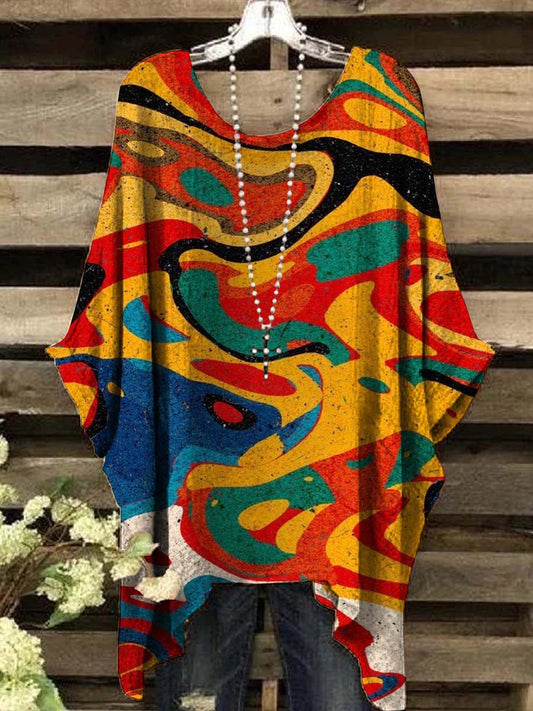 Women's Vintage Art Irregular Print Casual Top