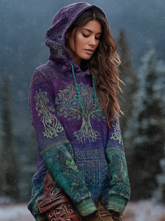 Comstylish Women's Viking Style Tree Of Life Vintage Faded Hoodie