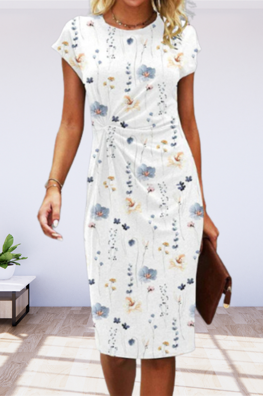 KS | Midi dress with floral pattern and twisted front
