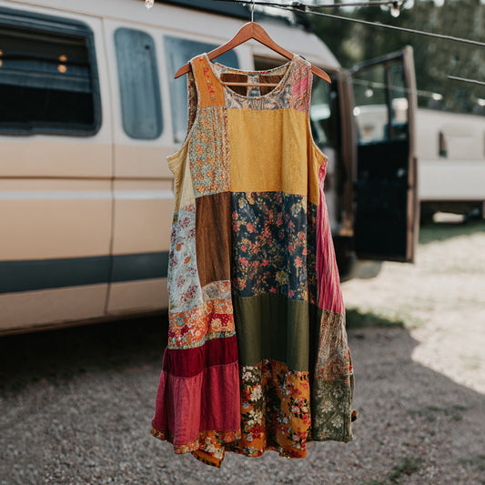 Countryside Style Collection Classy Patchwork Floral Pattern Art Linen Tank Dress